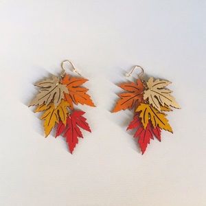 Maple Leaves in Fall Color Dangle Earrings